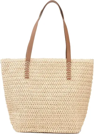 Large Straw Beach Bag for Womens, Straw Handbag Woven Tote Bag With Zipper Summer Straw Shoulder Bag