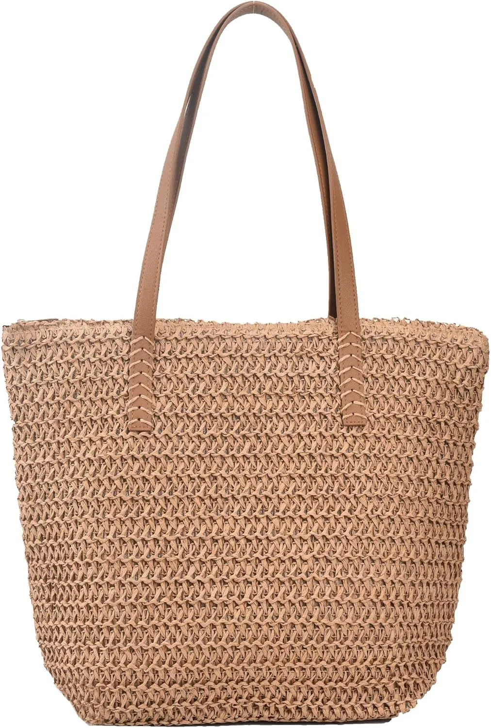 Large Straw Beach Bag for Womens, Straw Handbag Woven Tote Bag With Zipper Summer Straw Shoulder Bag