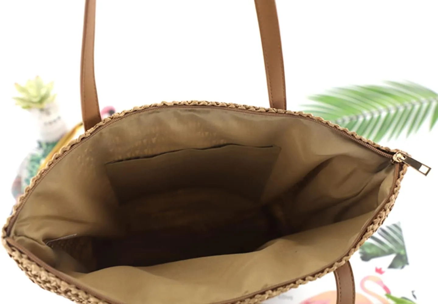 Large Straw Beach Bag for Womens, Straw Handbag Woven Tote Bag With Zipper Summer Straw Shoulder Bag