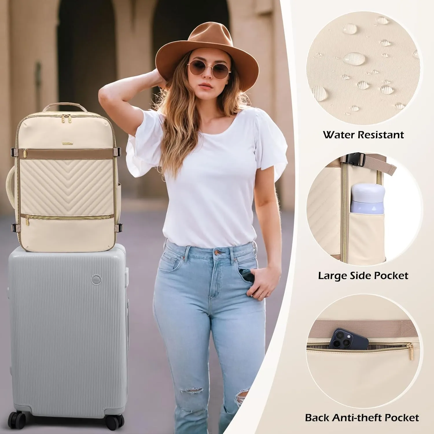 Large Travel Backpack 40L Flight Approved Anti-Theft Daypack for Women men Airplanes Personal Item Weekender College 17.3 Inch Laptop Backpacks