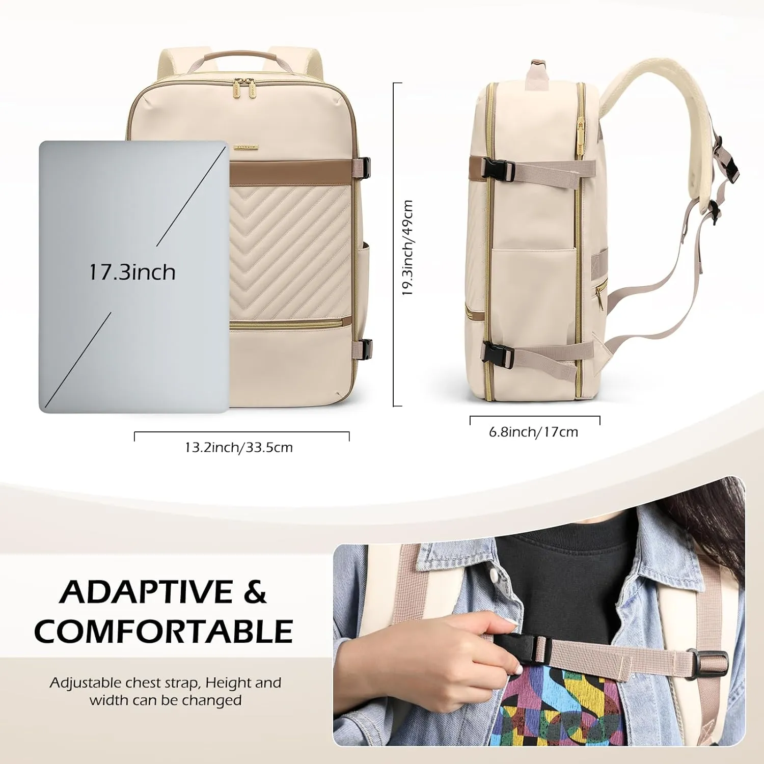 Large Travel Backpack 40L Flight Approved Anti-Theft Daypack for Women men Airplanes Personal Item Weekender College 17.3 Inch Laptop Backpacks