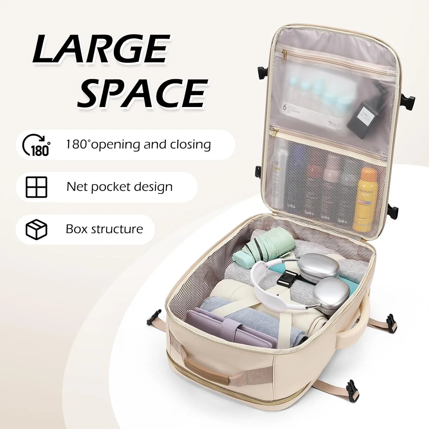 Large Travel Backpack 40L Flight Approved Anti-Theft Daypack for Women men Airplanes Personal Item Weekender College 17.3 Inch Laptop Backpacks