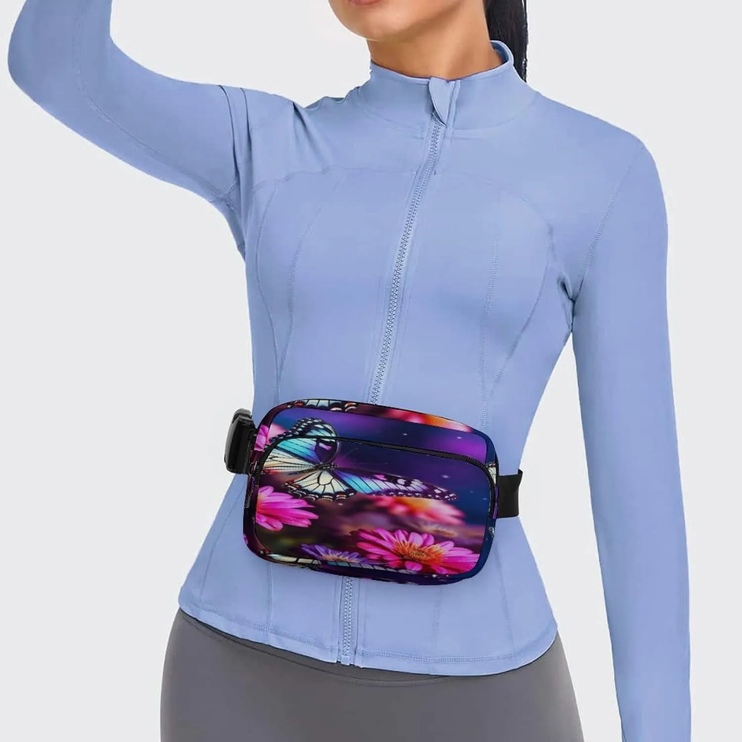 Large Waist Packs with Adjustable Strap,Butterfly Beautiful Flowers CrossBody Fanny Pack Casual Bag for Travel Sports Running Hiking