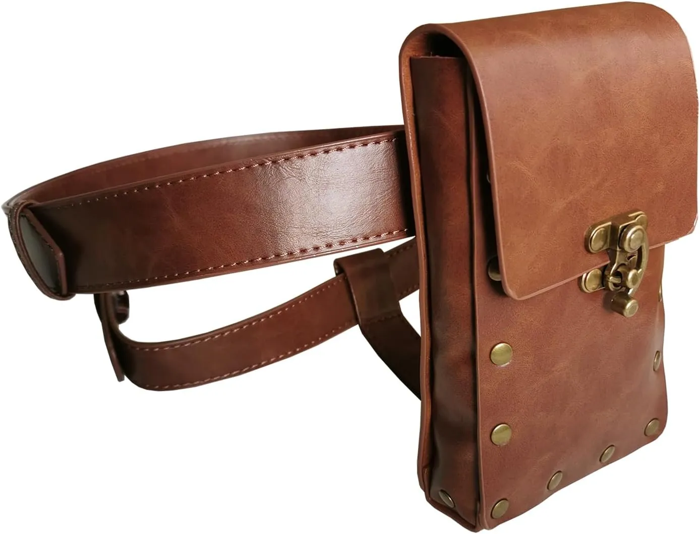 Larswon Renaissance Leg Bag - Synthetic Leather Belt Harness Thigh Bag for Women - Hip Coffee