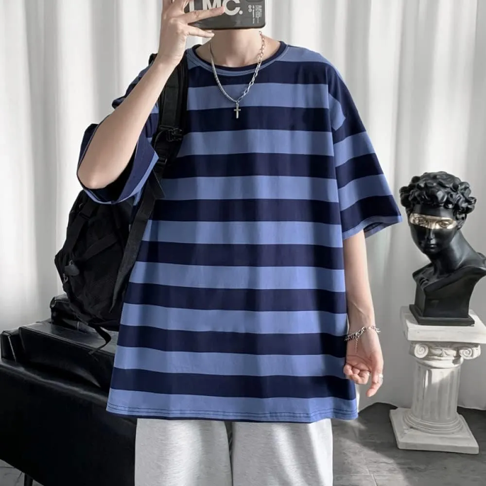 LAVASEON Harajuku Oversized Striped T-Shirt Long Sleeve Crew Neck Casual Matching Couple Streetwear Pullover