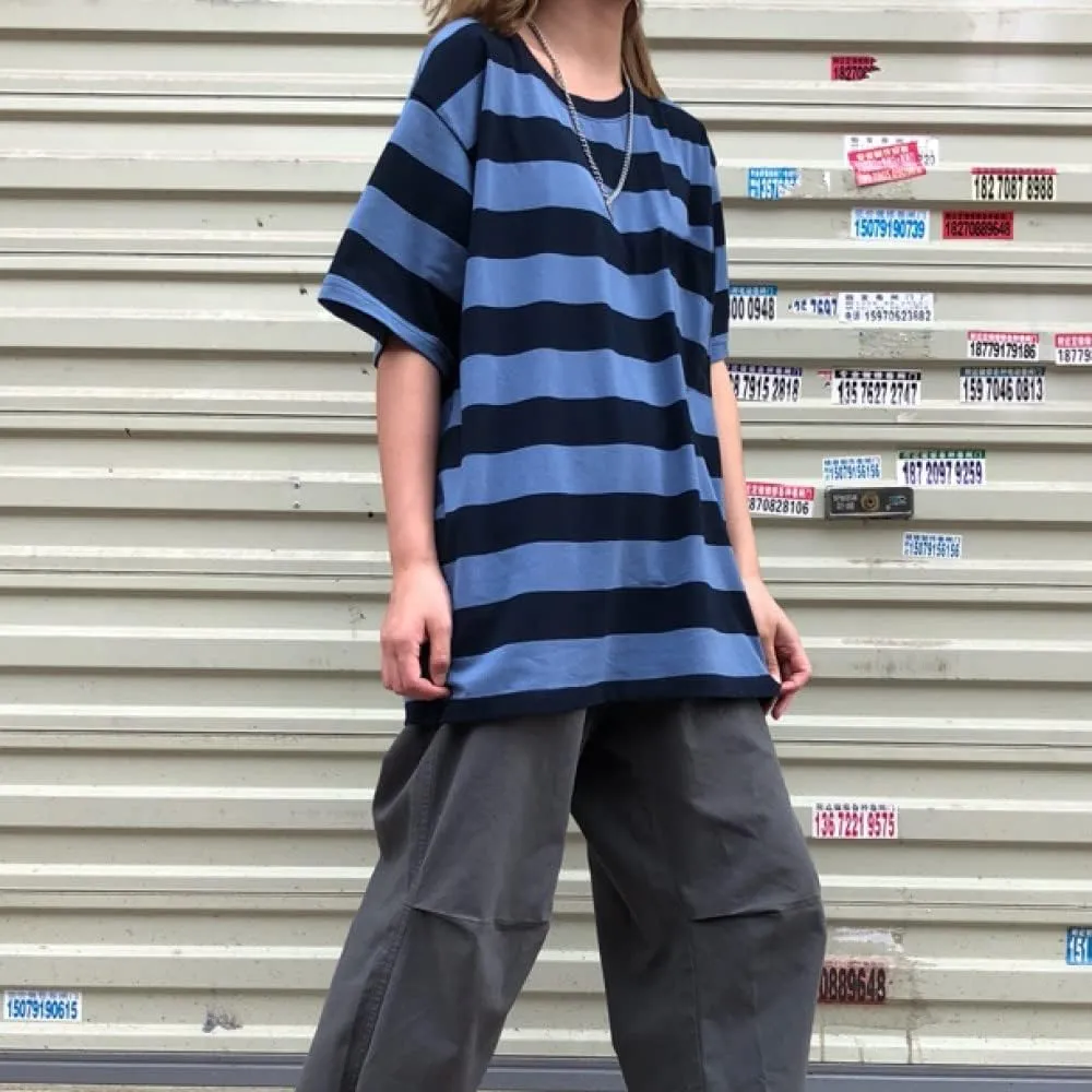 LAVASEON Harajuku Oversized Striped T-Shirt Long Sleeve Crew Neck Casual Matching Couple Streetwear Pullover