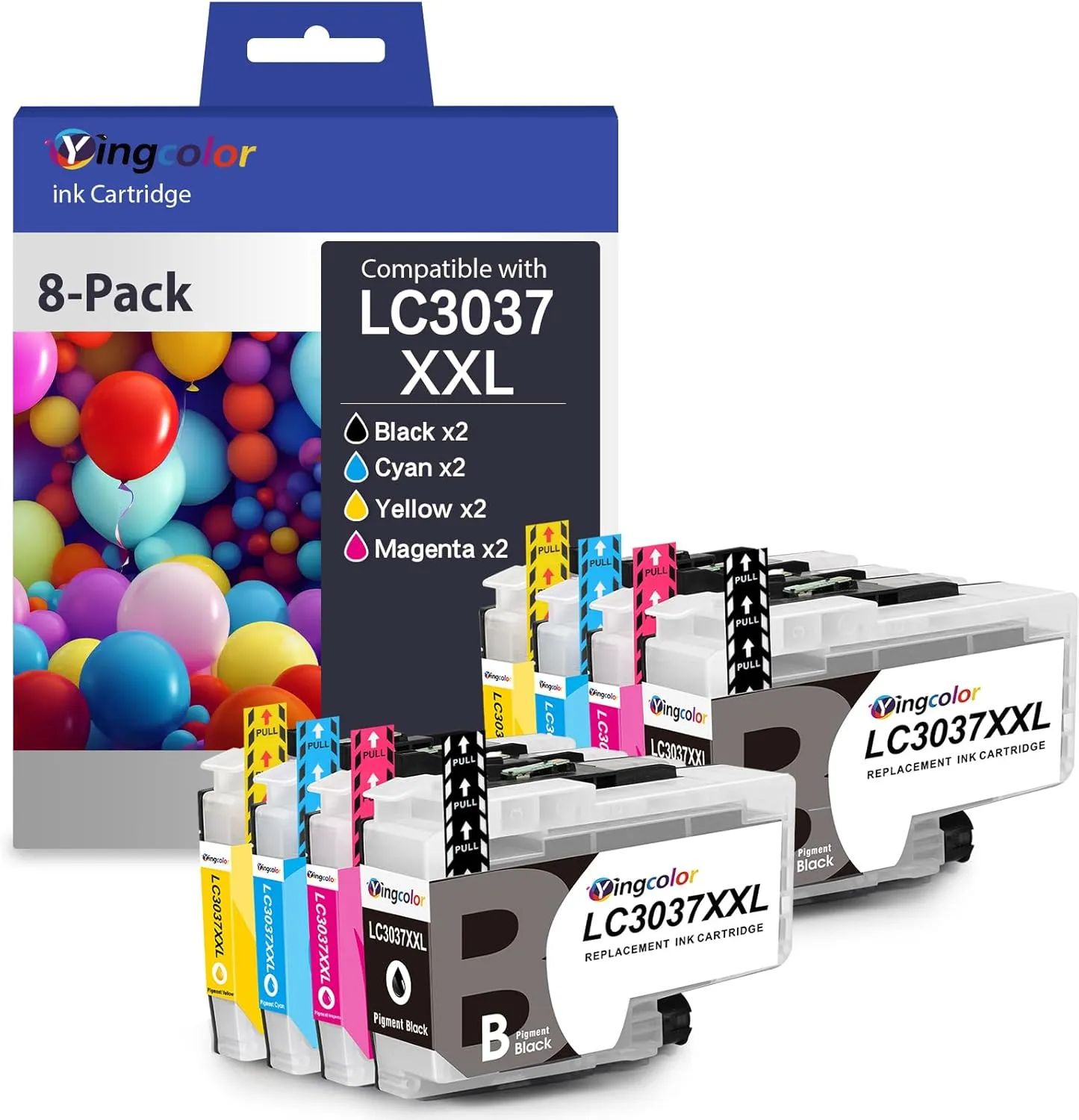 LC3037XXL Ink Cartridges Compatible Replacement for Brother LC3037 Ink Cartridges Work for MFC-J5845DW MFC-J6945DW MFC-J5945DW Printer-8 Packs LC3037 bk/c/m/y (2BK/2C/2M/2Y)
