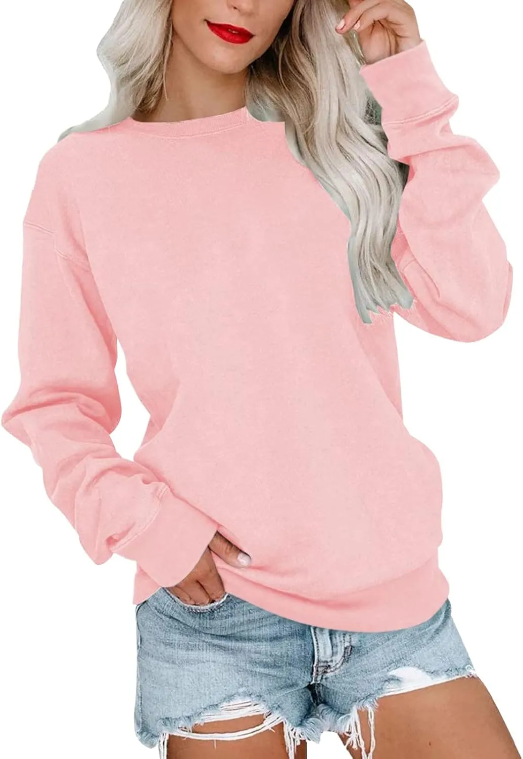 LCMTWX Womens Casual Round Neck Sweatshirt Long Sleeve Top Cute Pullover Loose Version Pullover Sweater Women Hoodie plus