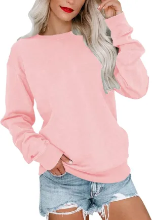 LCMTWX Womens Casual Round Neck Sweatshirt Long Sleeve Top Cute Pullover Loose Version Pullover Sweater Women Hoodie plus
