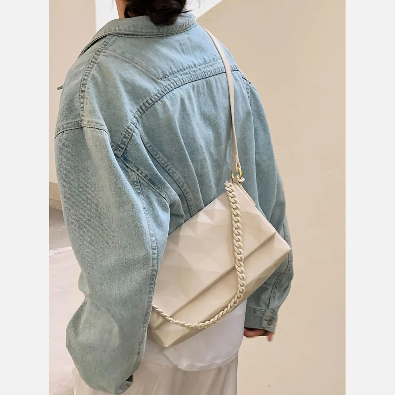Leather Crossbody Bag for Women, Geometry Purse Designer Evening Handbag Diamond Pattern Shoulder Clutch with Chain