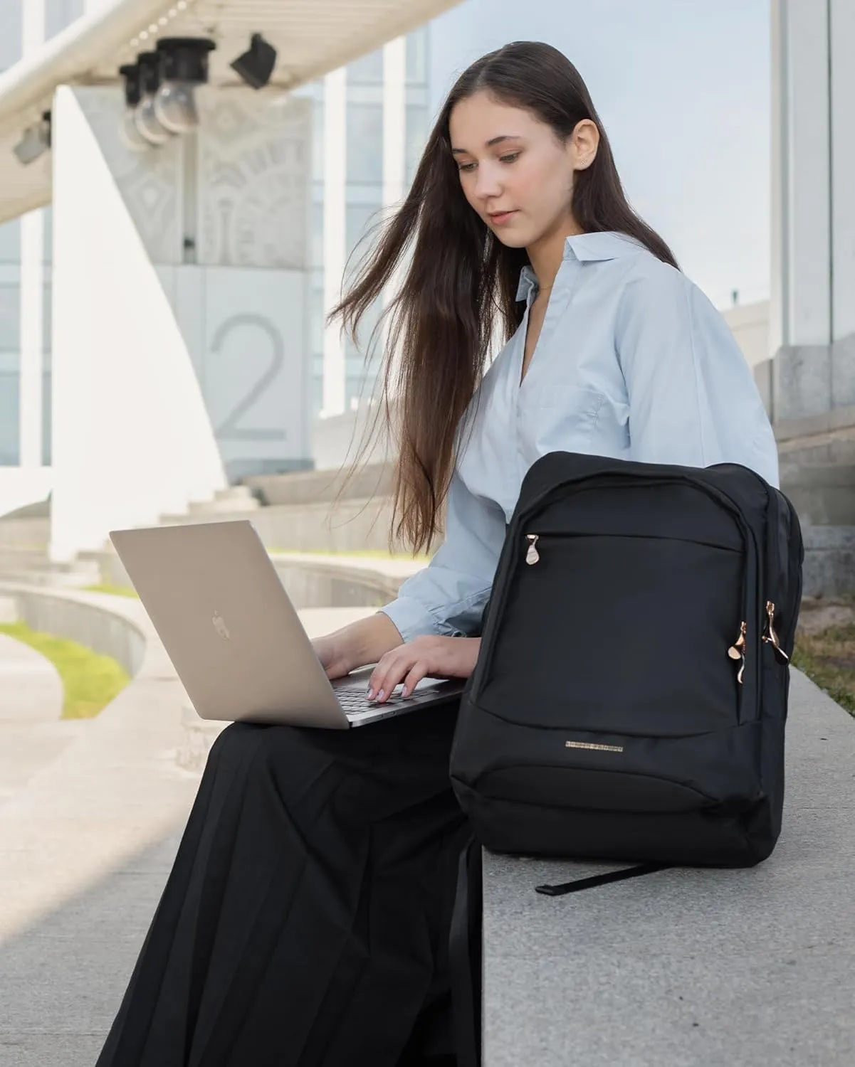 LIGHT FLIGHT Travel Backpack for Women, 15.6 Inch Laptop Backpack with USB Charging Hole, Water Resistant College Bookbag, Large Capacity Black Computer Backpacks for Work, Black