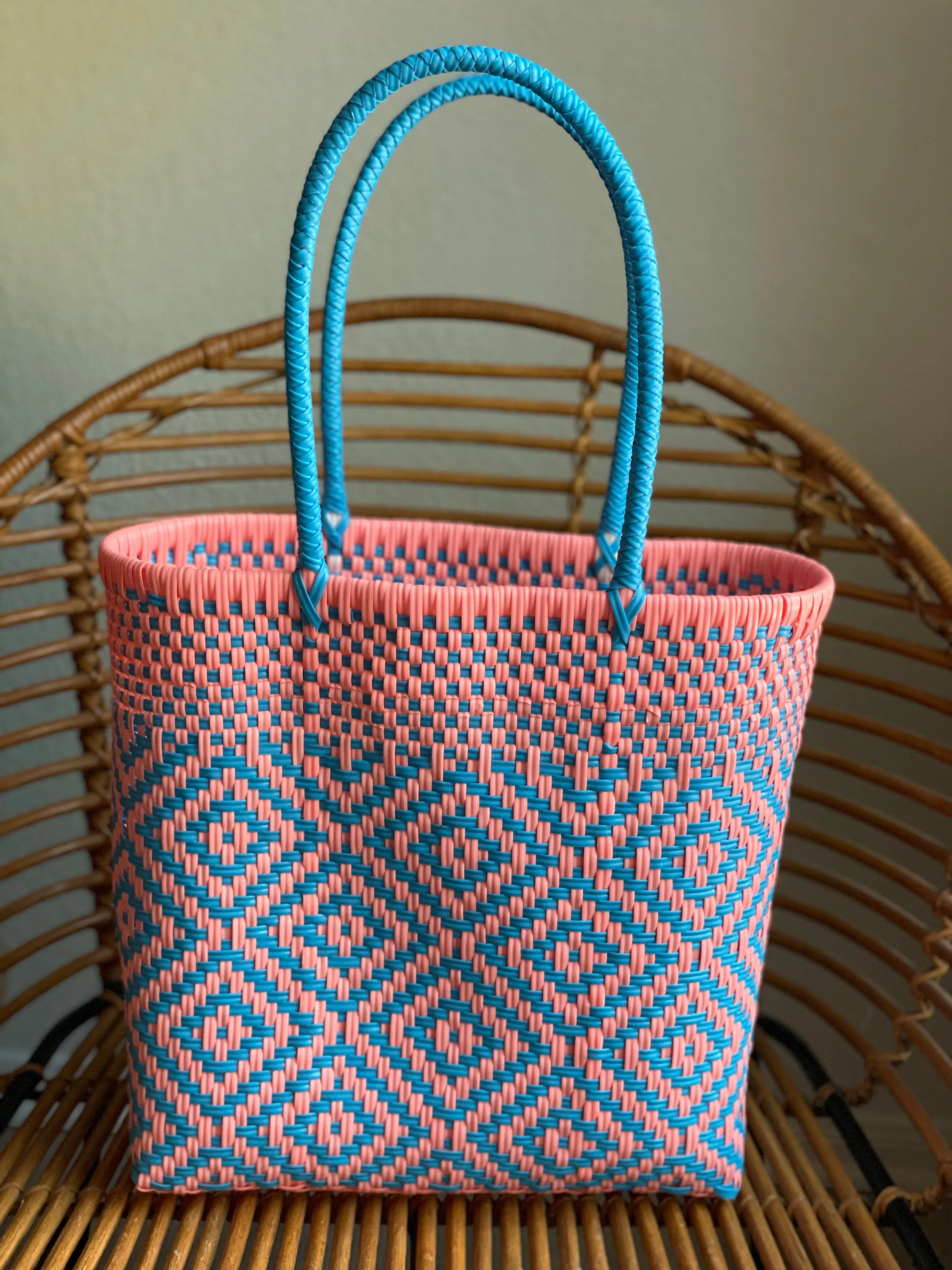 Light Pink and Turquoise Woven Tote