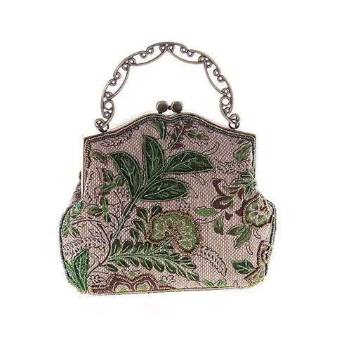 Linen Knitting Flower Vintage Bag