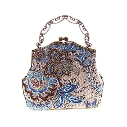 Linen Knitting Flower Vintage Bag