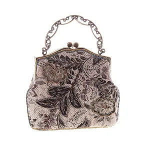 Linen Knitting Flower Vintage Bag