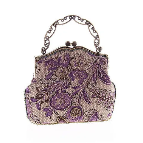 Linen Knitting Flower Vintage Bag
