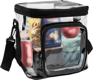 Linkidea Lunch Box for Adult, Transparent Lunch Bag with Shoulder Strap, Large Capacity Lunch Bag for Everyday Outings, Fits to Picnic and Daily Use (Black)