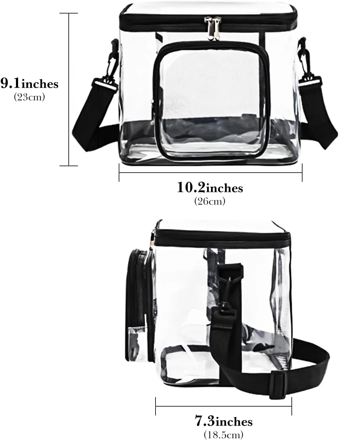 Linkidea Lunch Box for Adult, Transparent Lunch Bag with Shoulder Strap, Large Capacity Lunch Bag for Everyday Outings, Fits to Picnic and Daily Use (Black)