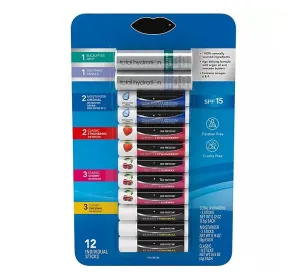 Lip Balm Variety Pack (Original, Cherry, Strawberry, Moisturizer & Total Hydration) - 12 count.