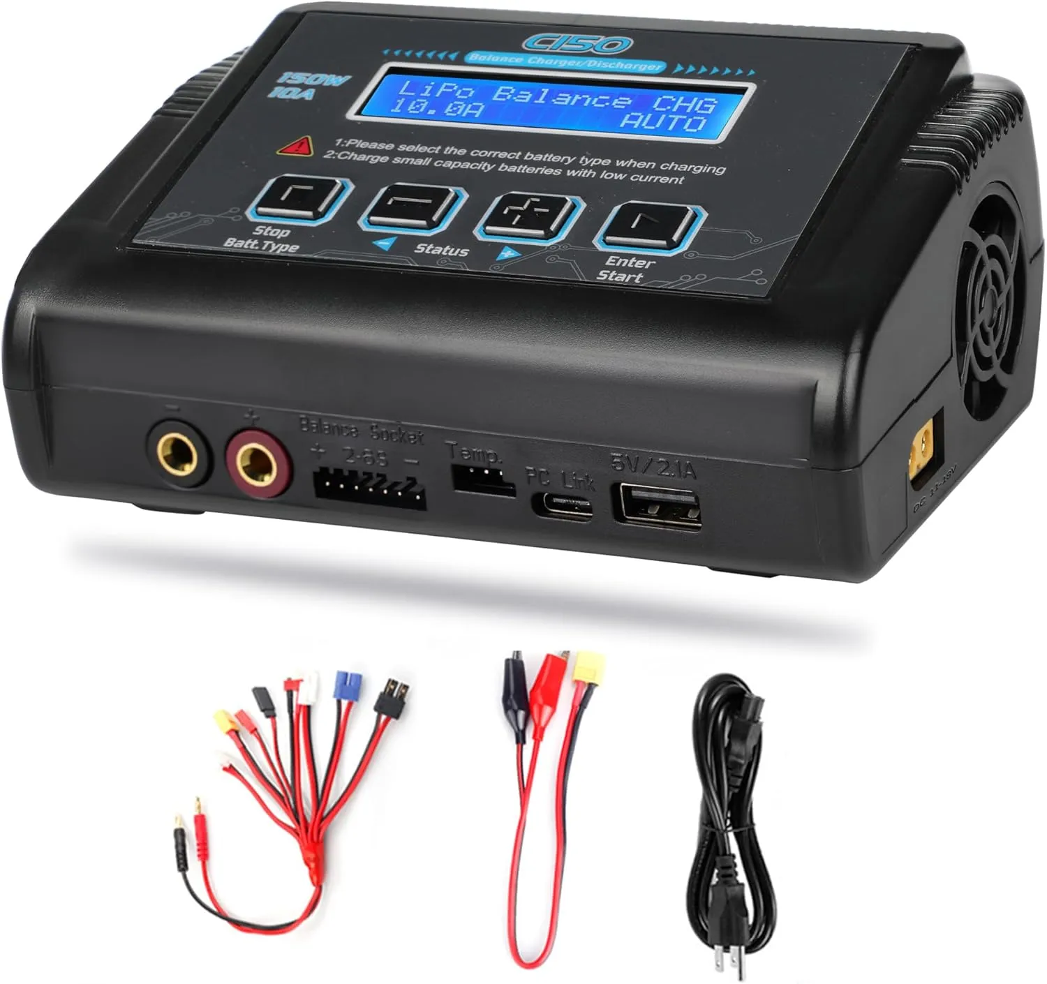 Lipo Battery Charger, 1S-6S RC Car Charger 150W Lipo Charger 10A Balance Charger Fast Charge Discharge Smart Charger for LiPo/Li-ion/LiFe Battery(1-6s) NiMH/NiCd (1-15s) RC Hobby Battery Charger