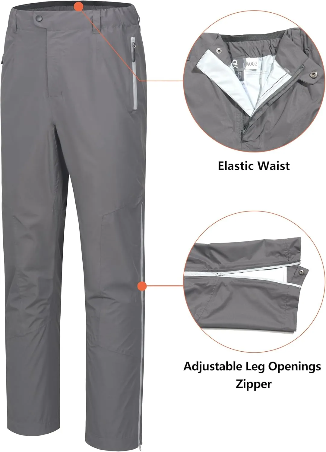 Little Donkey Andy Men's Rain Pants Waterproof Lightweight Overpants Windproof Outdoor Pants for Hiking, Golf, Fishing