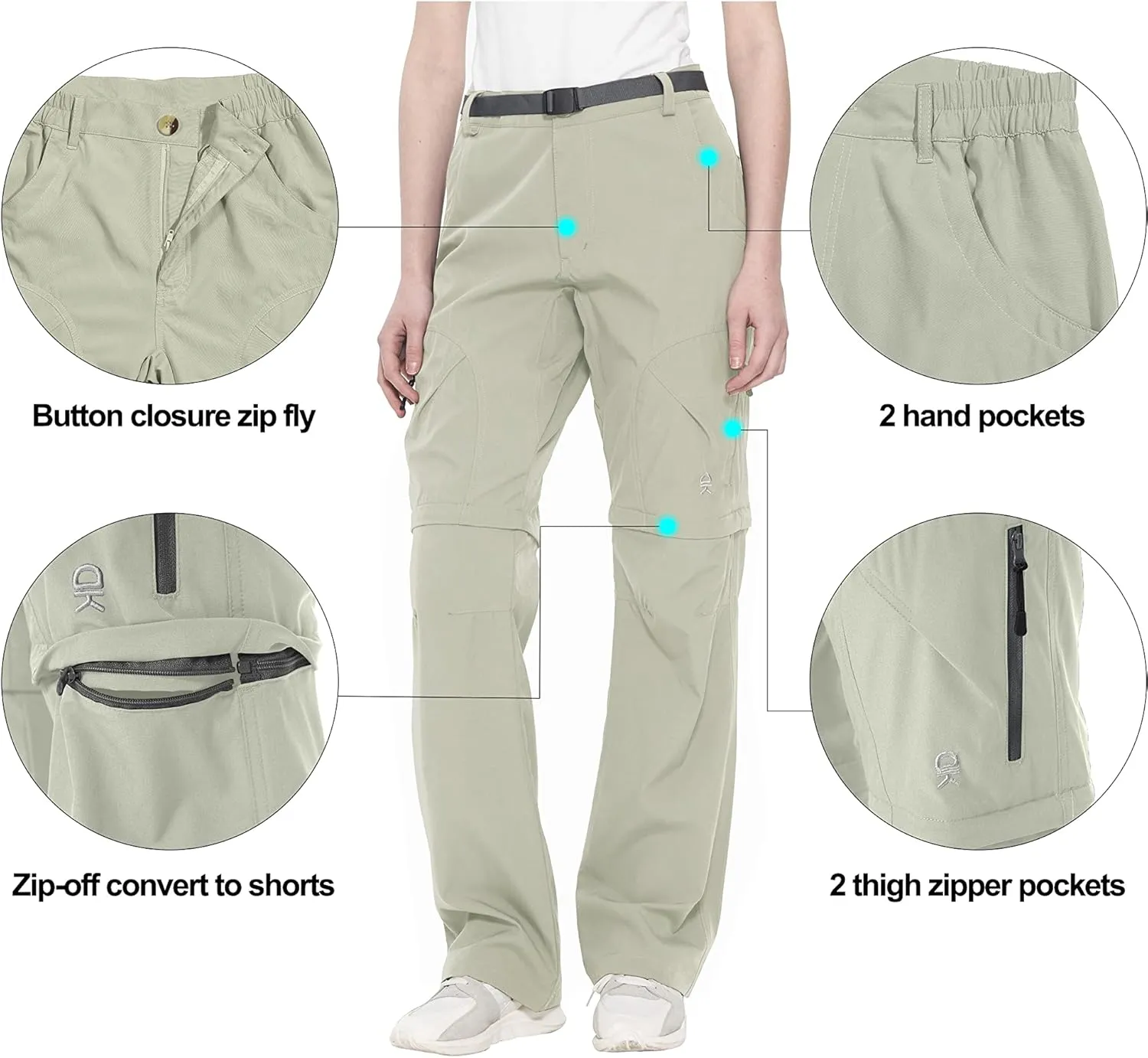 Little Donkey Andy Women's Convertible Hiking Pants Quick Dry Zip Off Shorts Lightweight Fishing Travel Trousers