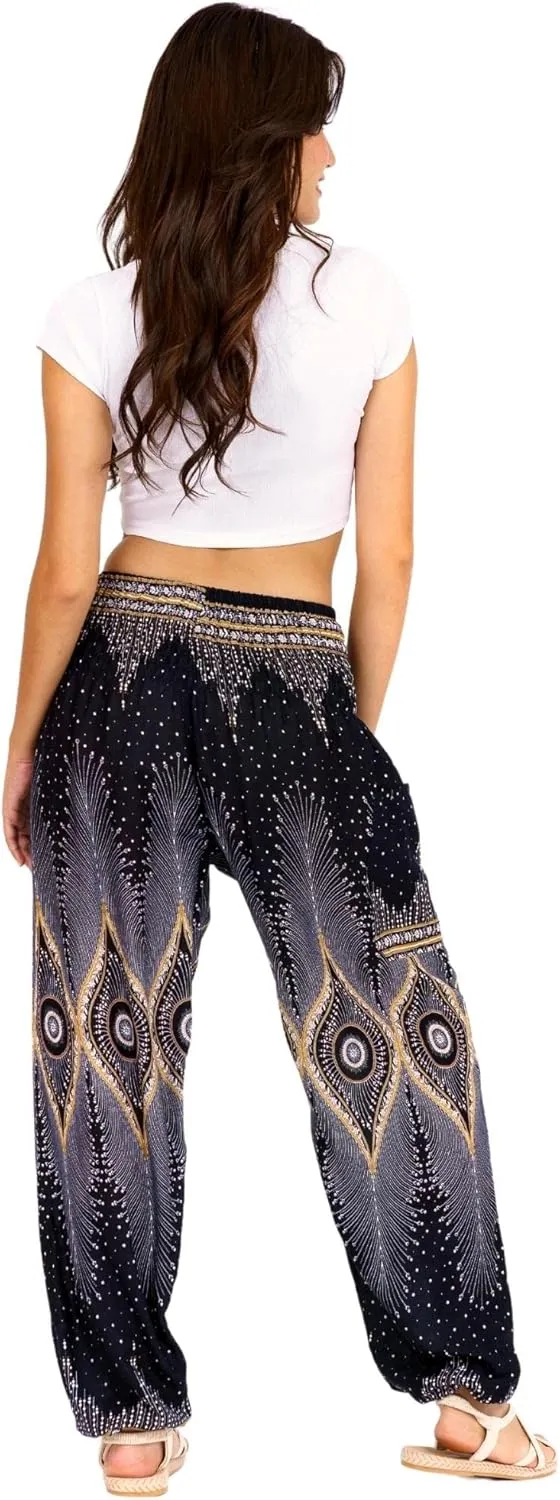 LOFBAZ Harem Yoga Pants for Women S-4XL Hippie Boho PJs Lounge Beach Print Plus