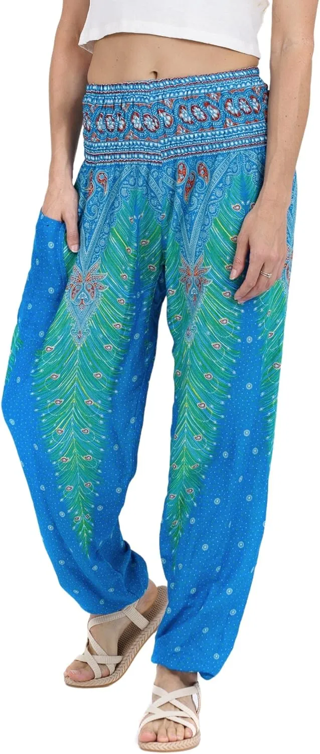 LOFBAZ Harem Yoga Pants for Women S-4XL Hippie Boho PJs Lounge Beach Print Plus