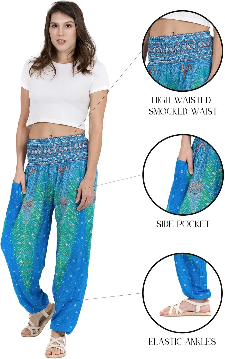 LOFBAZ Harem Yoga Pants for Women S-4XL Hippie Boho PJs Lounge Beach Print Plus