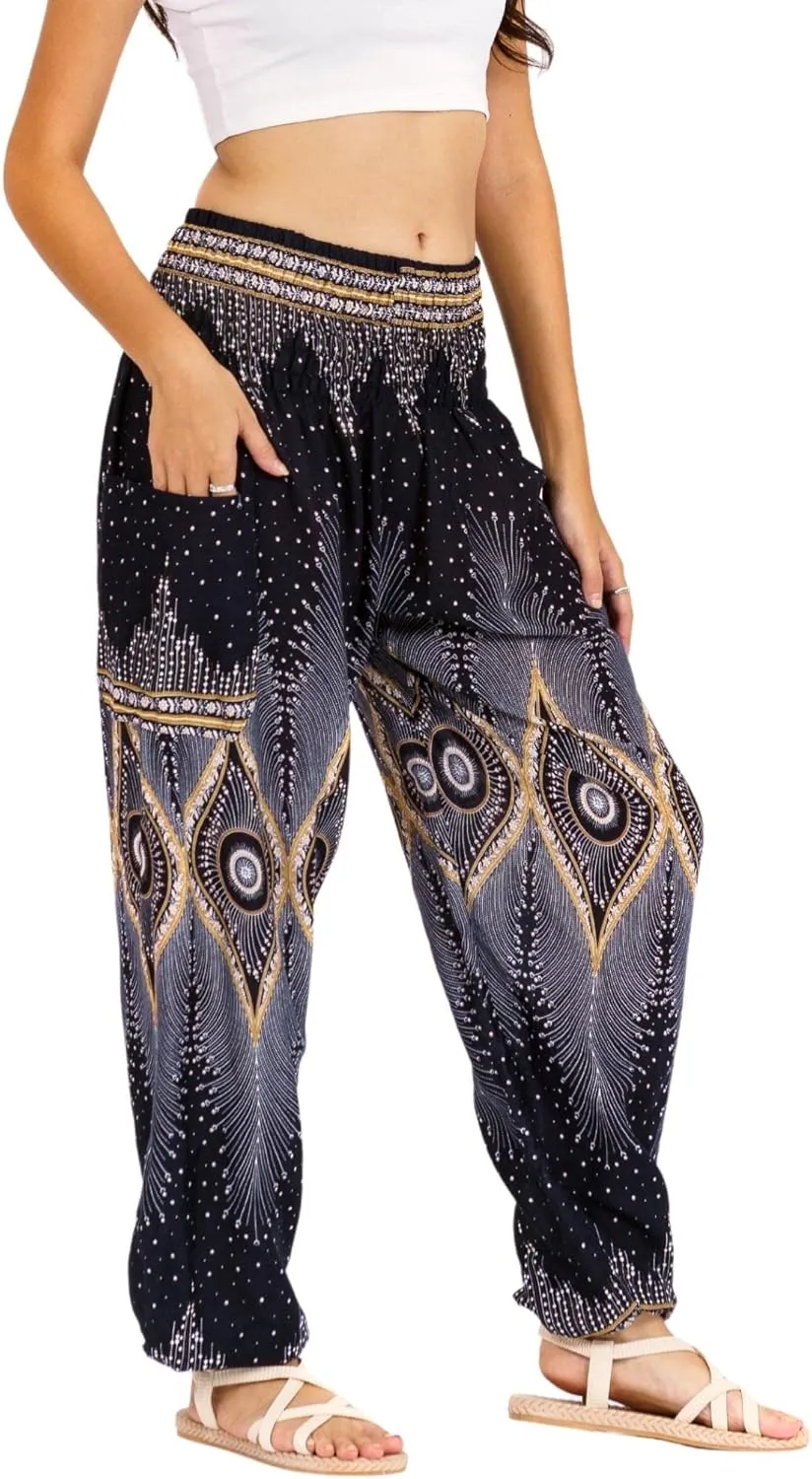 LOFBAZ Harem Yoga Pants for Women S-4XL Hippie Boho PJs Lounge Beach Print Plus