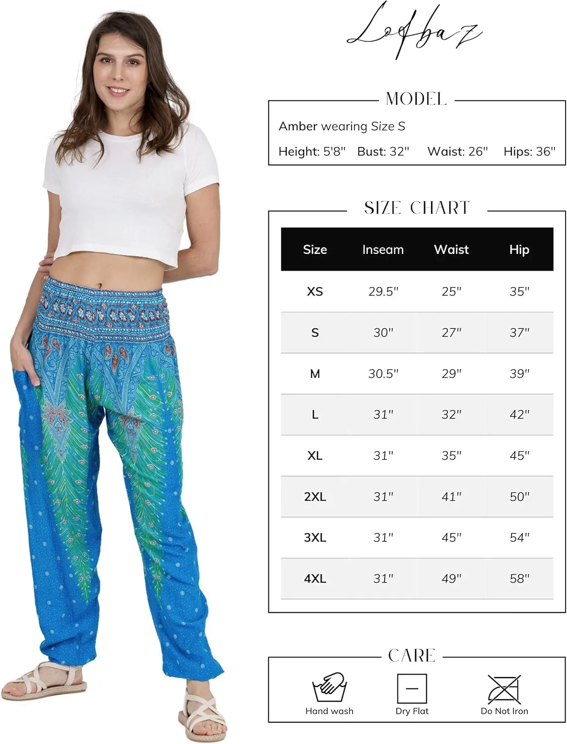 LOFBAZ Harem Yoga Pants for Women S-4XL Hippie Boho PJs Lounge Beach Print Plus