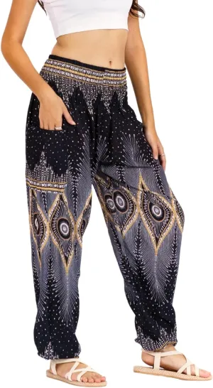 LOFBAZ Harem Yoga Pants for Women S-4XL Hippie Boho PJs Lounge Beach Print Plus