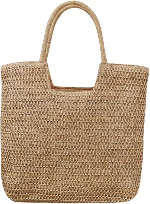 Long Keeper Beach Bags for Women Summer Straw Bag with Zipper Woven Shoulder Handbag Beach Tote Bags for Travel Vacation