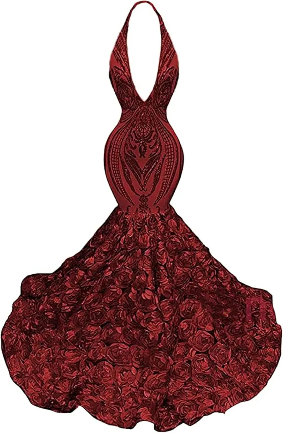 Long Sleeve V Neck Mermaid Sequined Organza Prom Evening Shower Party Dress Pageant Celebrity Gown