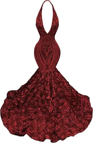 Long Sleeve V Neck Mermaid Sequined Organza Prom Evening Shower Party Dress Pageant Celebrity Gown