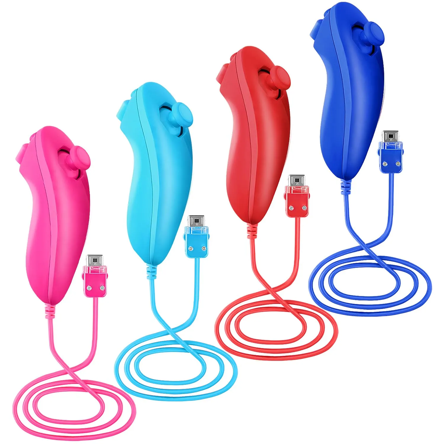 LongLongJin Wii Controllers 4 Packs Nunchucks Wii Remote joystick Compatible Wii Console & Wii U,Replacement for Wii Nunchuck Controller,Compatible with Nintendo Wii Games Gamepads (Pink Sky Blue Red Dark Blue)