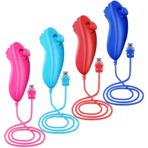 LongLongJin Wii Controllers 4 Packs Nunchucks Wii Remote joystick Compatible Wii Console & Wii U,Replacement for Wii Nunchuck Controller,Compatible with Nintendo Wii Games Gamepads (Pink Sky Blue Red Dark Blue)