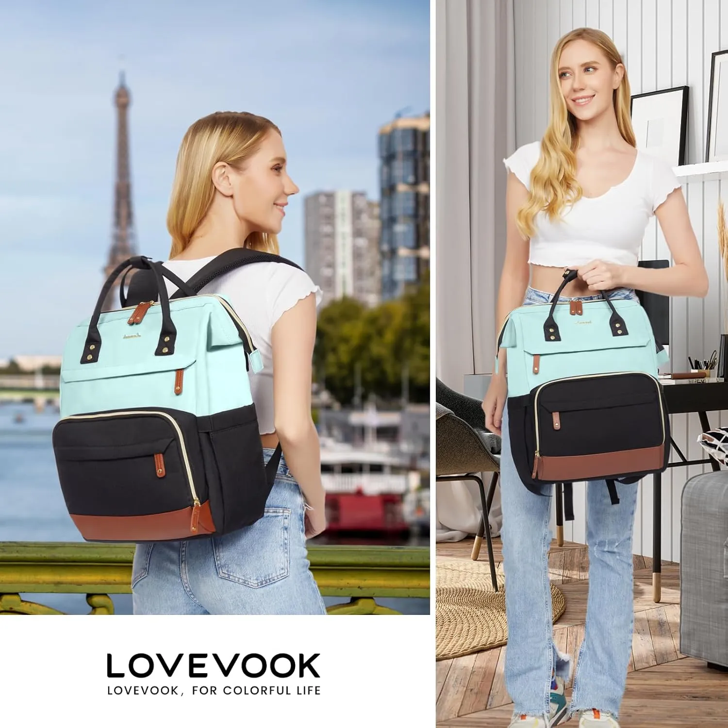 LOVEVOOK Laptop Backpack for Women, 15.6 Inch Work Business Backpacks Purse with USB Port, Large Capacity Nurse Bag College Bookbag for School, Waterproof Casual Daypack for Travel