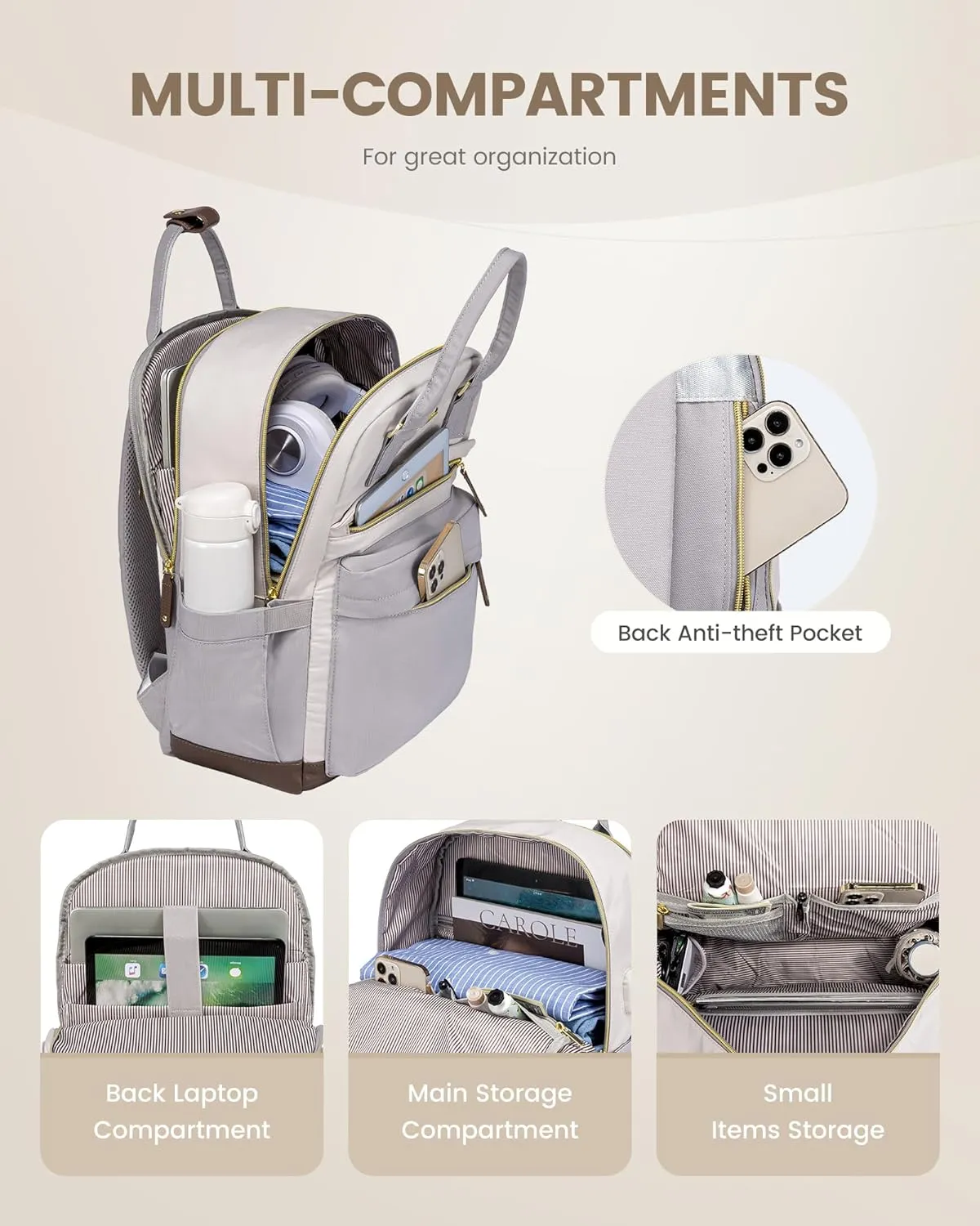 LOVEVOOK Travel Laptop Backpack Women, 15.6 Inch Anti-theft Laptop Bag with USB Port, Fashion Waterproof Computer Backpacks Teacher Nurse Backpack Purse for College School Work