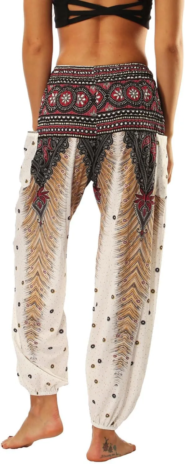 Lu's Chic Women's Boho Pants Harem Smocked Waist Yoga Hippie Palazzo Summer Beach Pants