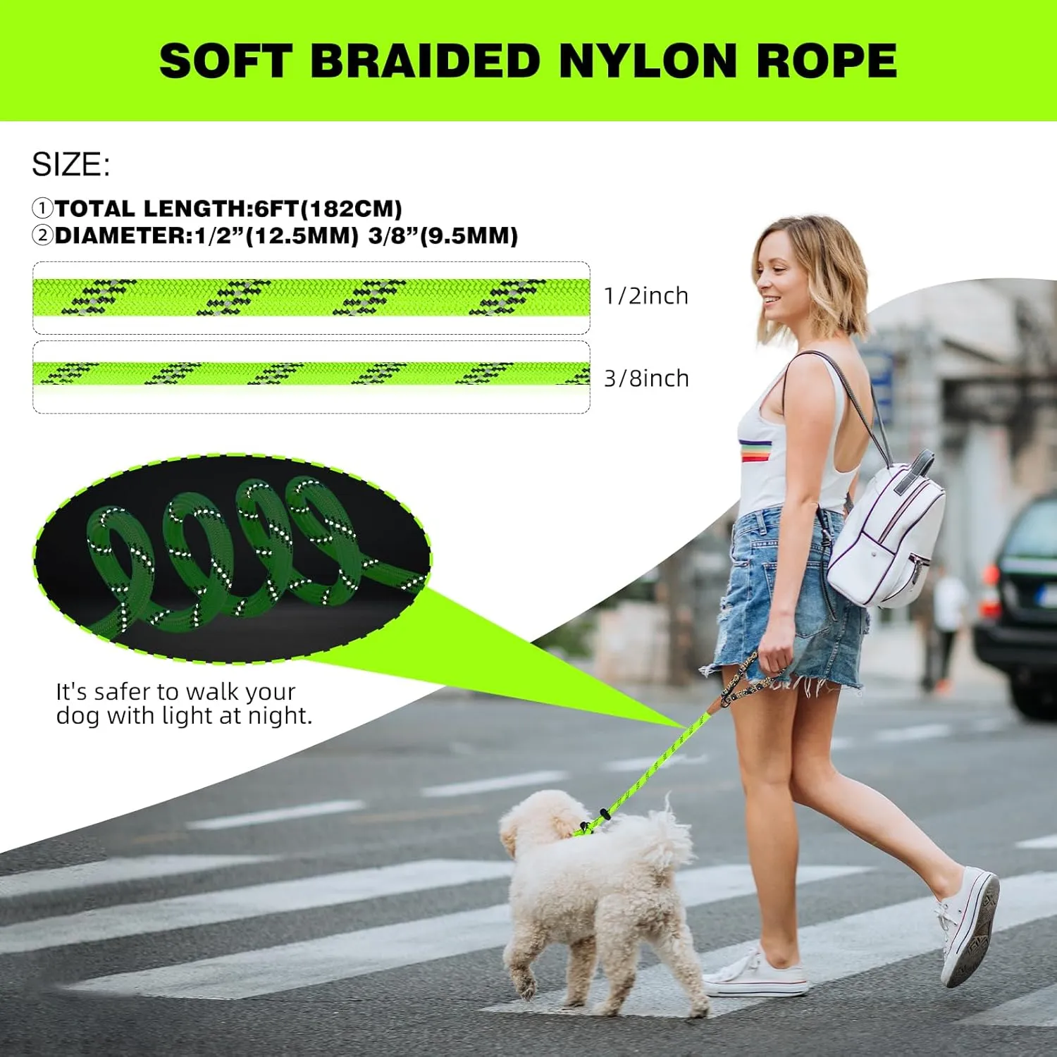 lynxking Slip Lead Dog Leash Reflective, Heavy Duty Comfortable Strong Rope Lead for Large, Medium Dogs, No Pull Pet Training (Light Green, Large 1/2in x 6ft-Slip Lead)