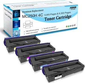 M C250H Toner Cartridge 4 Color Compatible for Ricoh M C250 C250FW C250FWB P C300 C300W C301 C301W Printer High Capacity 6900 & 6300 Pages 408336 408337 408338 408339（ BK/C/Y/M, 4-Pack ）