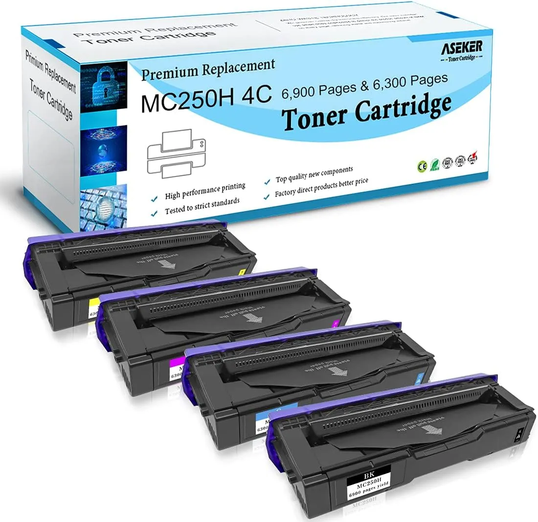 M C250H Toner Cartridge 4 Color Compatible for Ricoh M C250 C250FW C250FWB P C300 C300W C301 C301W Printer High Capacity 6900 & 6300 Pages 408336 408337 408338 408339（ BK/C/Y/M, 4-Pack ）