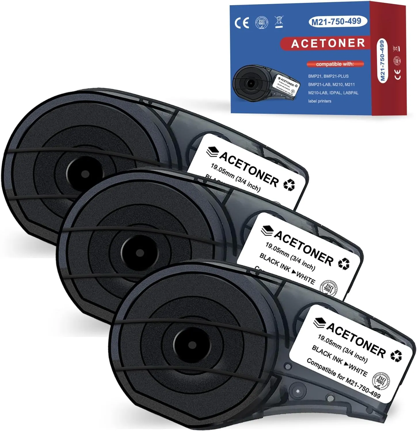 M21-750-499 Multi-Purpose Nylon Label Compatible for M21-750-499 Black on White Cloth 3/4 Inch Label Tape, for Wire and Cable, Work with M210-, M211-, BMP21 Plus, BMP21 LAB Printer, 0.75 Inch(3-Pack)