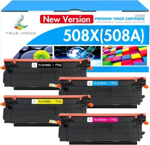M553 508X 508A Toner Cartridges Set 4 Pack High Yield Compatible Replacement for HP 508A 508X CF360X CF361X CF362X CF363X New Version for HP Laserjet M553N M553X M553dn M577 Printer Ink (B/C/Y/M)