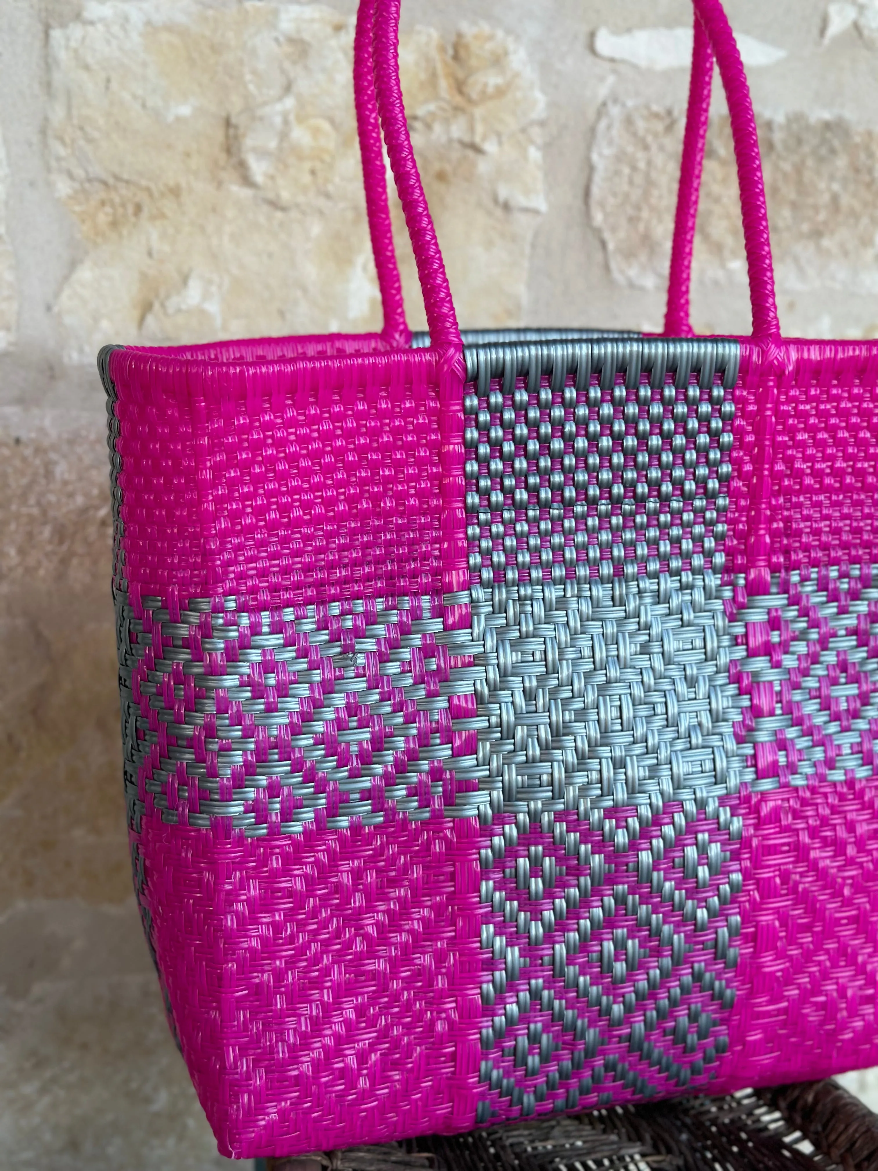 Magenta and Silver Woven Tote