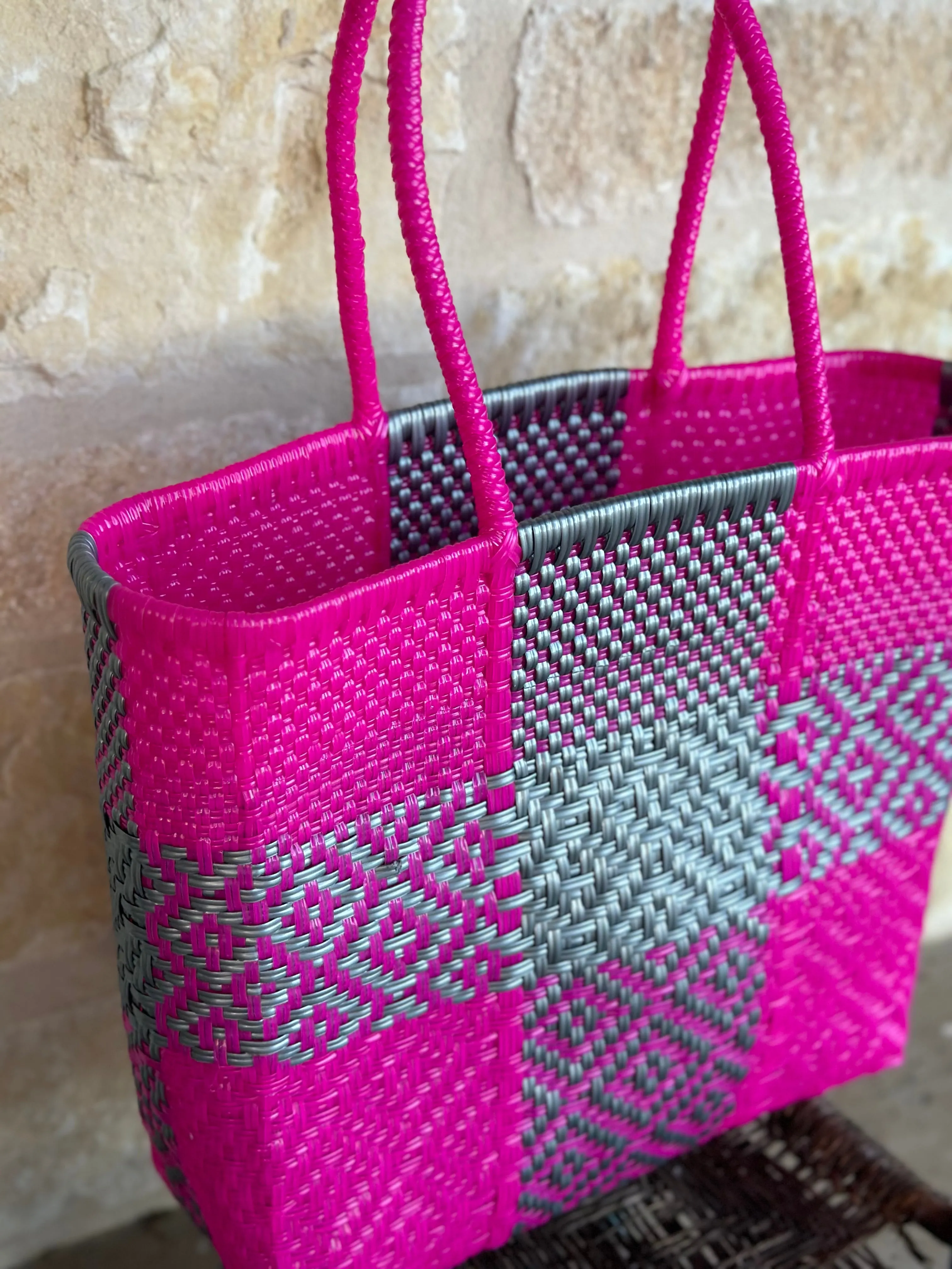 Magenta and Silver Woven Tote