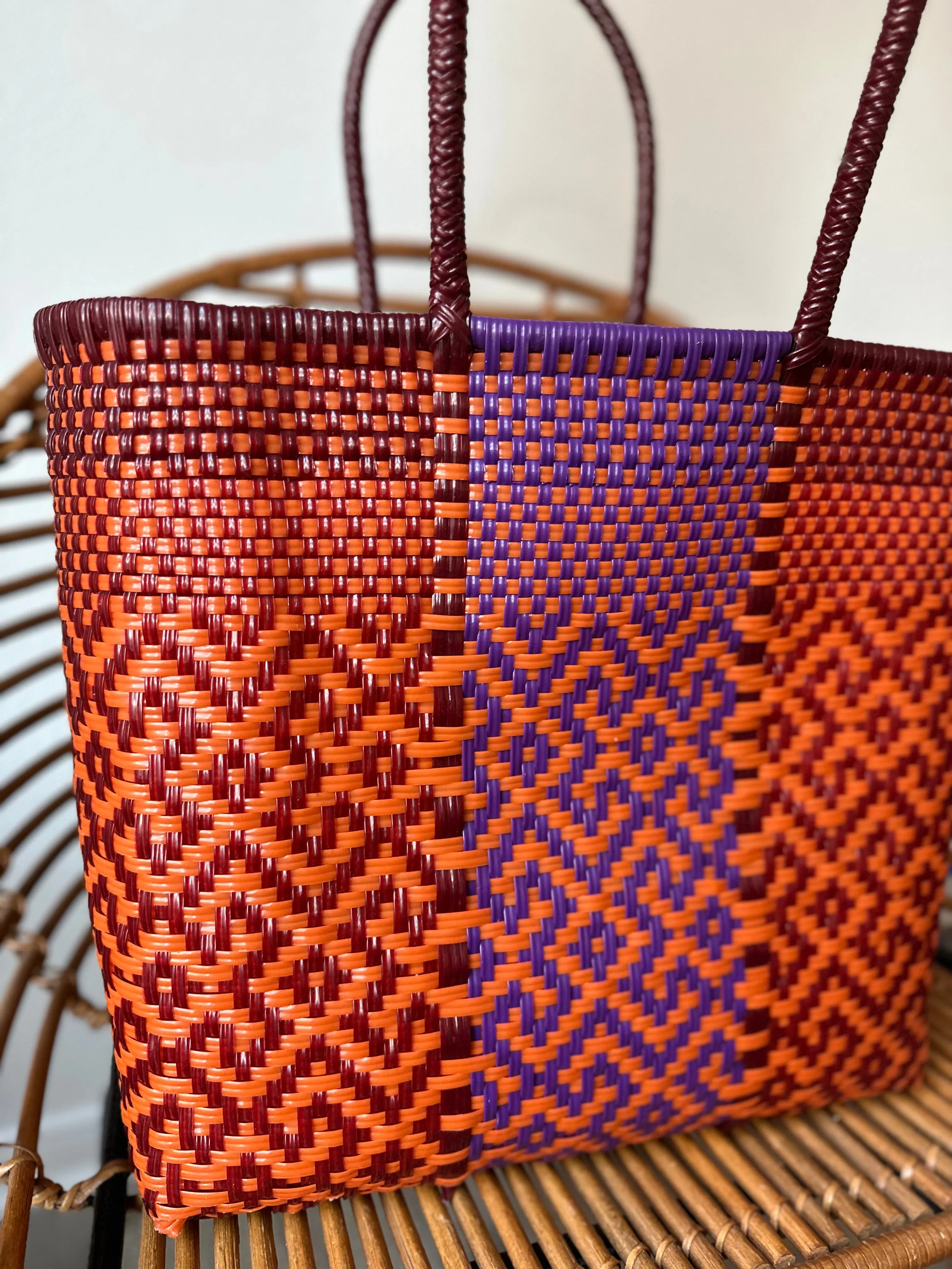 Maroon, Fuchsia and Orange Woven Tote