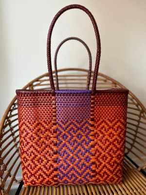 Maroon, Fuchsia and Orange Woven Tote