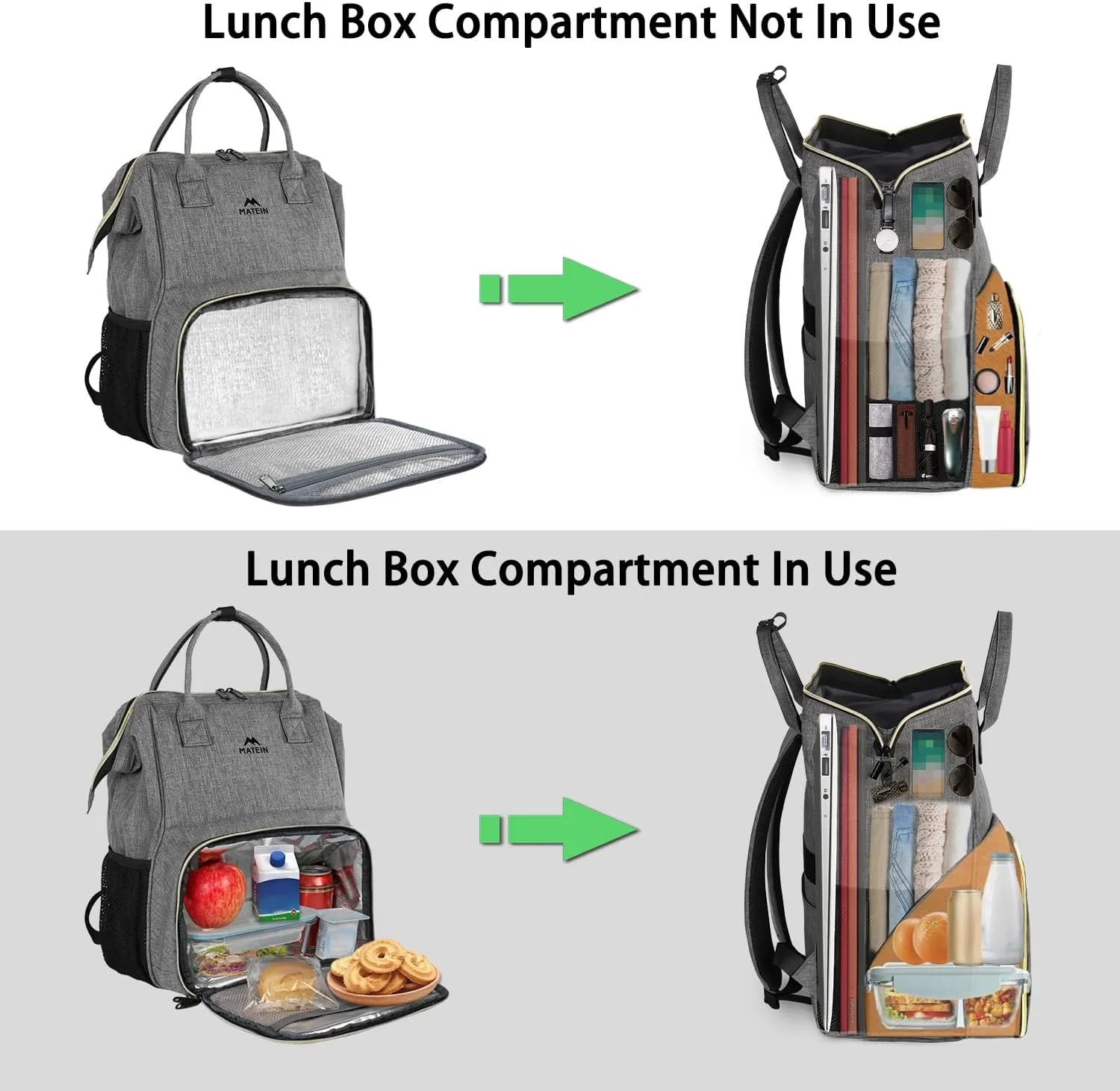 MATEIN Lunch Backpack, 15.6 Inch Insulated Cooler Bag with USB Port for Women Men, Water-Resistant Leak Proof Laptop Backpack Lunch Box Bag for Nurse Teacher Work Office Commute Travel Picnic, Grey